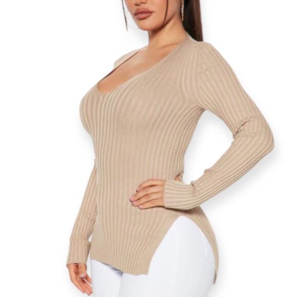 Fashion Nova Off to the Cabin Ribbed Knit Women’s Small Oatmeal - Picture 1 of 8